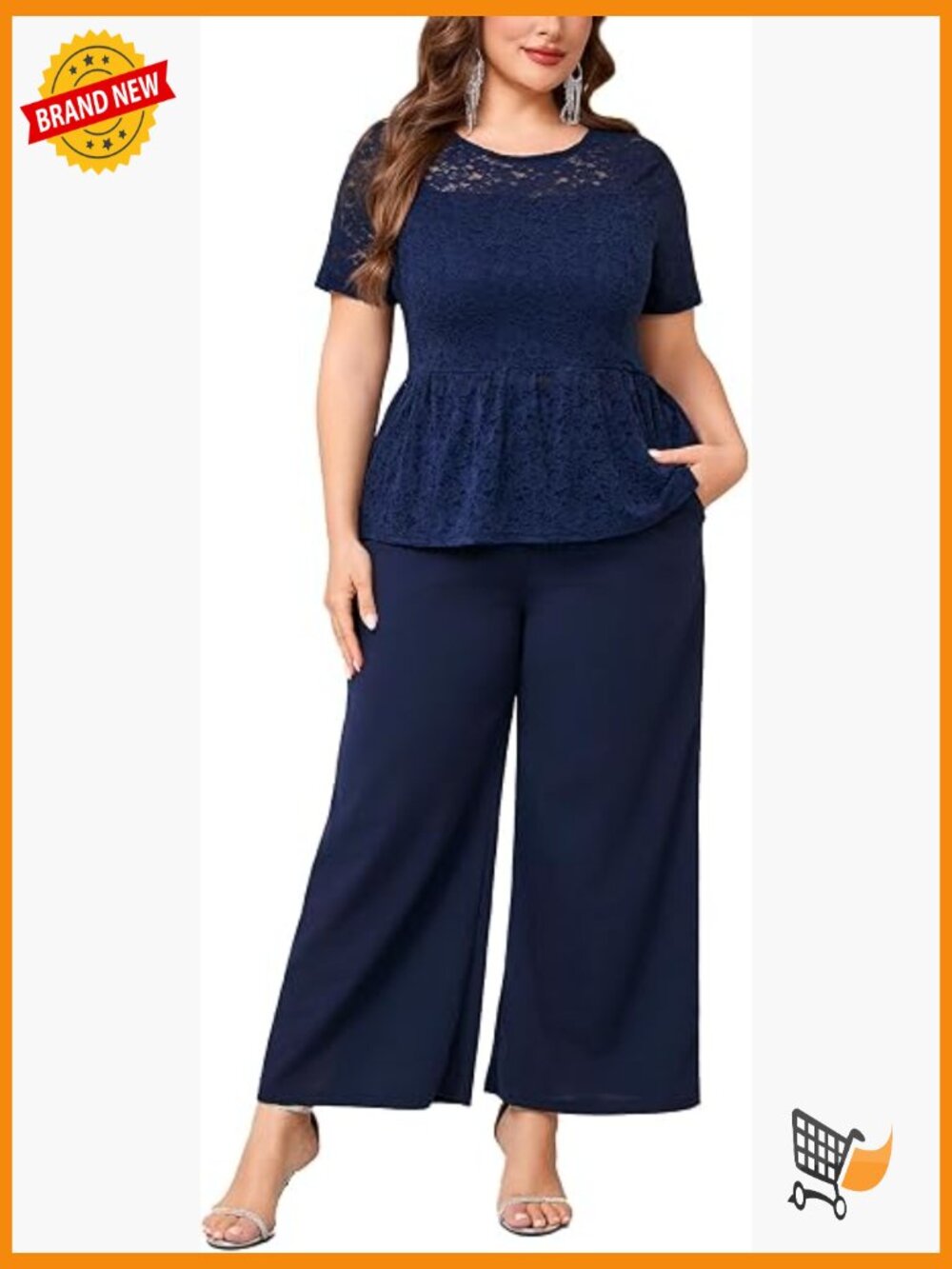 Plus Size Mother of Bride Pant Suit - Elegant Lace Short Sleeve Pantsuit 2